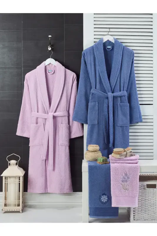 Towel Gifted Double Size Bathrobe Set-LILAC - 1