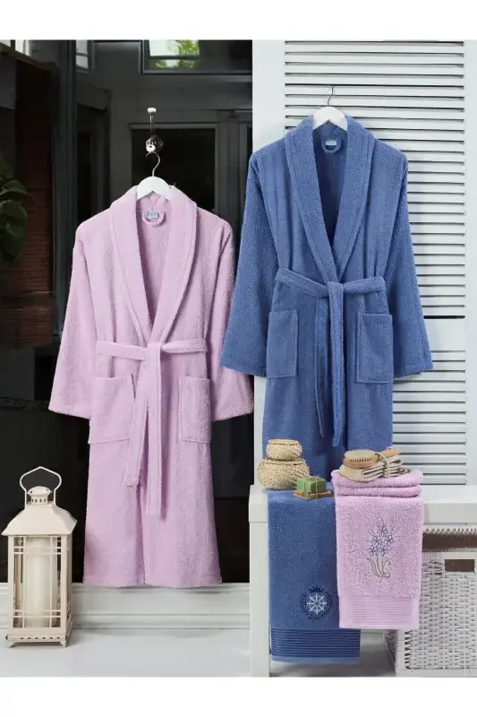 Towel Gifted Double Size Bathrobe Set-LILAC - 2