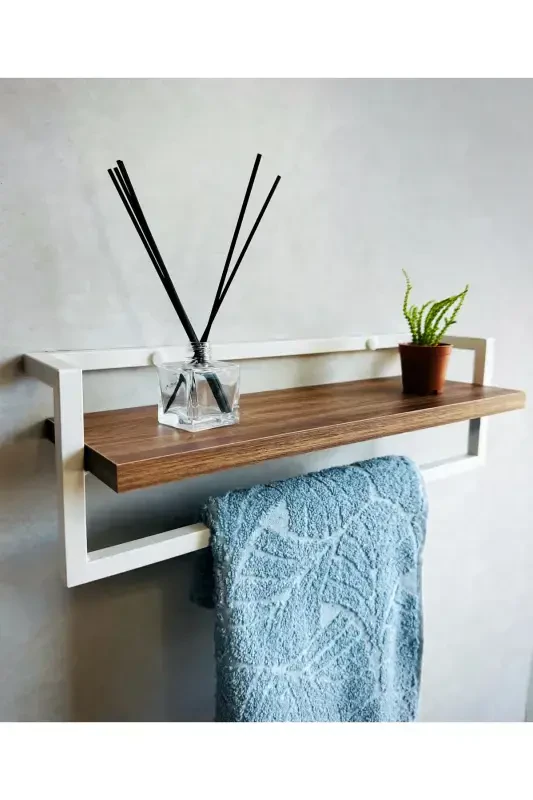 Towel Rack Bathroom Shelf Soap Dish Scarf Hanger Towel Hanger Bathroom Kitchen Organizer Modern Stylish Shelf-White - AJU