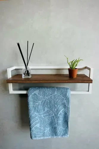 Towel Rack Bathroom Shelf Soap Dish Scarf Hanger Towel Hanger Bathroom Kitchen Organizer Modern Stylish Shelf-White - AJU (1)