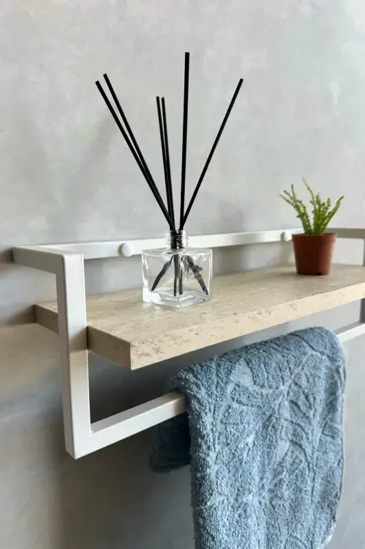 Towel Rack Bathroom Shelf Soap Dish Scarf Hanger Towel Hanger Bathroom Kitchen Organizer Modern Stylish Shelf-White - 2