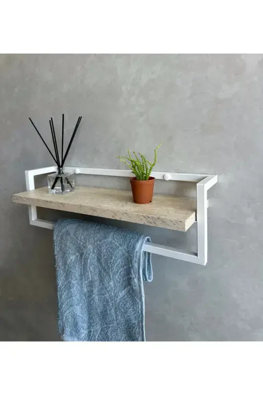 Towel Rack Bathroom Shelf Soap Dish Scarf Hanger Towel Hanger Bathroom Kitchen Organizer Modern Stylish Shelf-White - 4