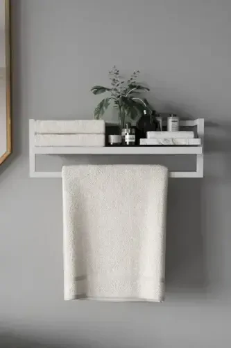 Towel Rack Bathroom Shelf Towel Holder Shawl Accessory Care Products Bathroom Kitchen Organizer Spice Rack-White - AJU (1)