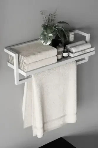 Towel Rack Bathroom Shelf Towel Holder Shawl Accessory Care Products Bathroom Kitchen Organizer Spice Rack-White - 3