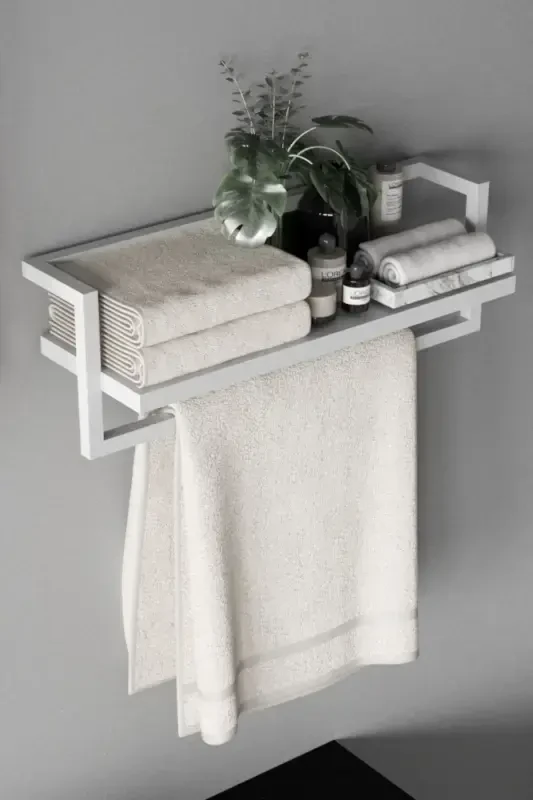 Towel Rack Bathroom Shelf Towel Holder Shawl Accessory Care Products Bathroom Kitchen Organizer Spice Rack-White - 3