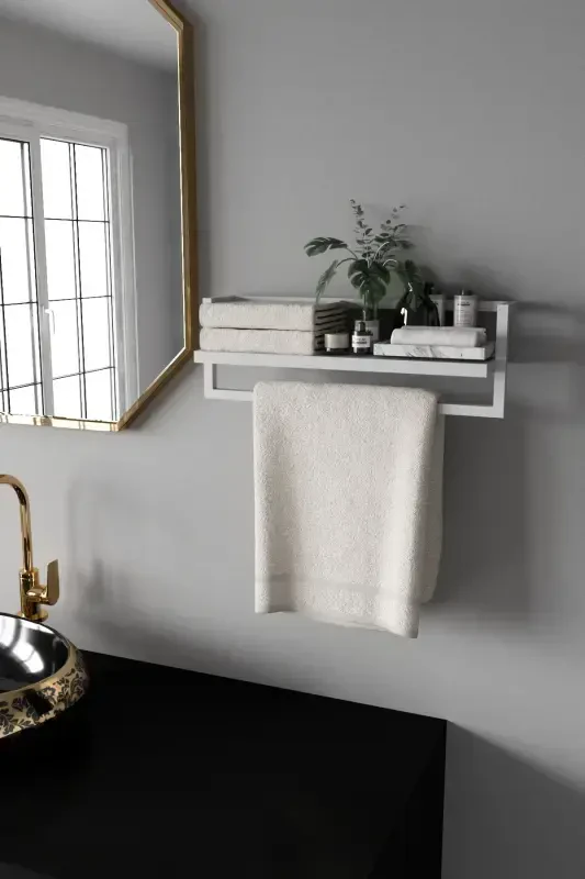 Towel Rack Bathroom Shelf Towel Holder Shawl Accessory Care Products Bathroom Kitchen Organizer Spice Rack-White - 4