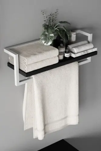 Towel Rack Bathroom Shelf Towel Holder Shawl Accessory Care Products Bathroom Kitchen Organizer Spice Rack-White - 3