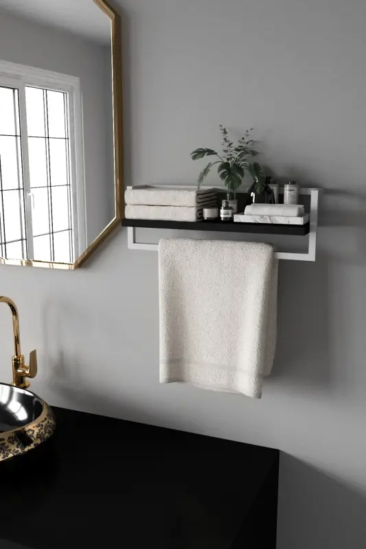 Towel Rack Bathroom Shelf Towel Holder Shawl Accessory Care Products Bathroom Kitchen Organizer Spice Rack-White - 4