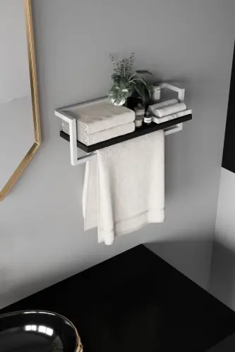 Towel Rack Bathroom Shelf Towel Holder Shawl Accessory Care Products Bathroom Kitchen Organizer Spice Rack-White - 6