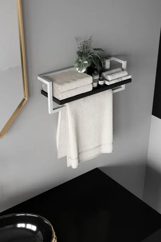 Towel Rack Bathroom Shelf Towel Holder Shawl Accessory Care Products Bathroom Kitchen Organizer Spice Rack-White - 6