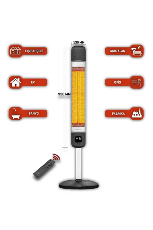 Tower Electric Heater Smart-fr Black Smart Carbon Infrared Waterproof Ip55 2500w - 6