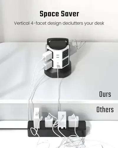 Tower Surge Protector Power Strip, JACKYLED Extension Cord with Multiple Outlets, 8 Outlets 4 USB Ports(2 USB C) 1625W/13A Retractable Cord Charging Station with 1050J Protection, Home Office Supplies - 5