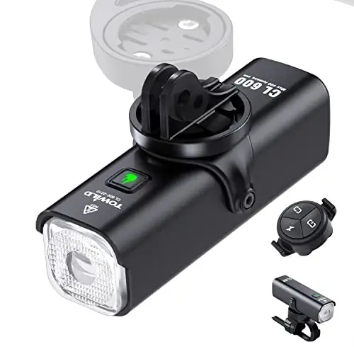 TOWILD Bike Lights for Night Riding,Compatible with Garmin/GoPro Mount,600 Lumen Bike Headlight,2000mAh Rechargeable Battery,Waterproof Bike Front Light for Commuter Cyclists-Fits All Bikes - 1