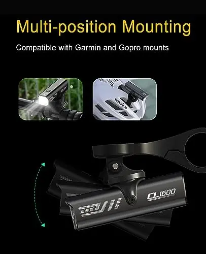 TOWILD Bike Lights for Night Riding,Compatible with Garmin/GoPro Mount,600 Lumen Bike Headlight,2000mAh Rechargeable Battery,Waterproof Bike Front Light for Commuter Cyclists-Fits All Bikes - 4