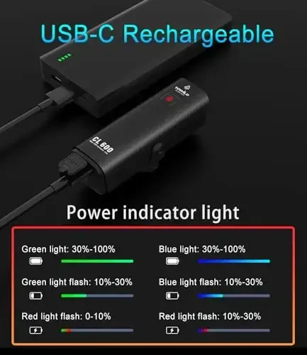 TOWILD Kechki Ride uchun velosiped chiroqlari, Garmin/GoPro o'rnatish moslamasi bilan mos, 600 Lumenli velosiped faralari, 2000mAh qayta zaryadlanuvchi batareya, qatnovchi velosipedchilar uchun suv o'tkazmaydigan velosiped old chiroqlari - barcha velosipedlarga mos - 3