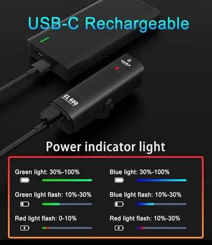 TOWILD Kechki Ride uchun velosiped chiroqlari, Garmin/GoPro o'rnatish moslamasi bilan mos, 600 Lumenli velosiped faralari, 2000mAh qayta zaryadlanuvchi batareya, qatnovchi velosipedchilar uchun suv o'tkazmaydigan velosiped old chiroqlari - barcha velosipedlarga mos - 2