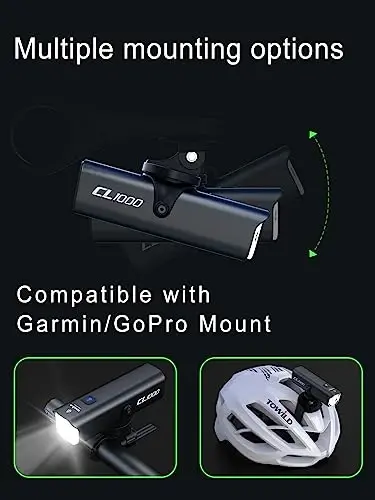 TOWILD Kechki Yurish Uchun Velosiped Chiroqlari, Garmin/GoPro O'rnatish bilan Mos keladi, Velosiped Old Chirog'i, Qayta Zaryadlanadigan Batareya, Su o'tkazmaydigan Velosiped Old Chirog'i - Barcha Velosipedlarga Mos keladi - 5