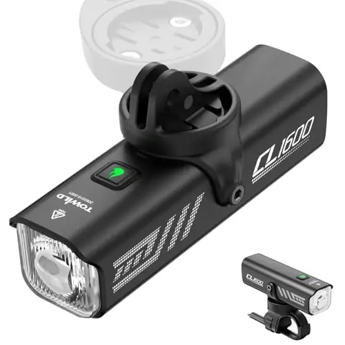 TOWILD tungi sayohat uchun velosiped chiroqlari, Garmin/GoPro o'rnatish moslamasi bilan mos, 600 Lumenli velosiped farasi, 2000mAh qayta zaryadlanuvchi batareya, ishga qatnaydigan velosipedchilar uchun suv o'tkazmaydigan velosiped old chirog'i-Barcha velosipedlarga mos keladi - 5