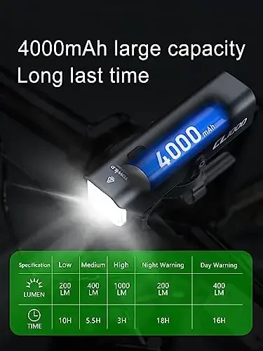 TOWILD velosiped chiroqlari tungi sayohat uchun, Garmin/GoPro o'rnatish moslamasi bilan mos, 600 lumenli velosiped farasi, 2000mAh qayta zaryadlanuvchi batareya, ishga qatnaydigan velosipedchilar uchun suv o'tkazmaydigan velosiped old chiroqi - barcha velosipedlarga mos keladi - 7