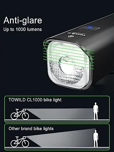 TOWILD velosiped chiroqlari tungi sayohat uchun, Garmin/GoPro o'rnatish moslamasi bilan mos, 600 lumenli velosiped farasi, 2000mAh qayta zaryadlanuvchi batareya, ishga qatnaydigan velosipedchilar uchun suv o'tkazmaydigan velosiped old chiroqi - barcha velosipedlarga mos keladi - 5