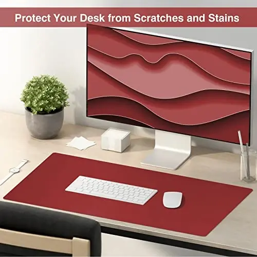 TOWWI Dual Sided Desk Pad, Large Desk Mat, Waterproof Desk Blotter Protector Mouse Pad, Leather Desk Pad Large for Keyboard and Mouse (24