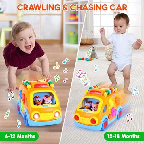 Toy Cars for 1 Year Old Boy Gifts Baby Toys 12-18 Months, Musical Learning Toys for Toddlers 1-3, Educational Baby Bus with Animal Blocks, Christmas Birthday Gift for 1 2 3 4 Year Old Boys Girls Kids - Toy (1)