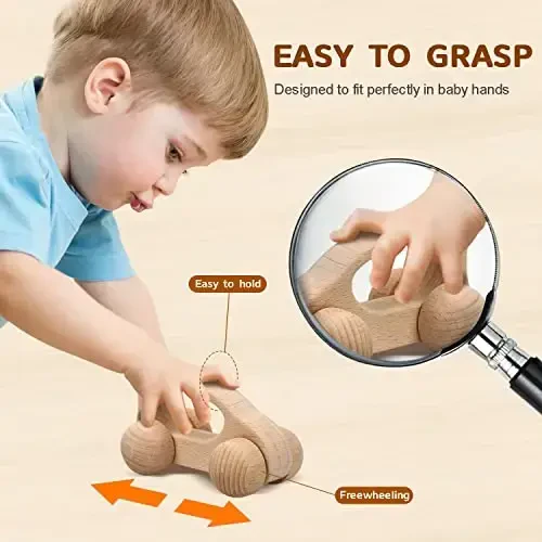 TOY Life Wooden Toys Cars, Montessori Toys for Babies 0-6-12 Months, Rattle Toy Cars for Toddlers 1-3, Christmas Wooden Baby Toys Gift 1 Year Old, Baby Boy Nursery Decor, 1 Year Old Boy Birthday Gift - 3