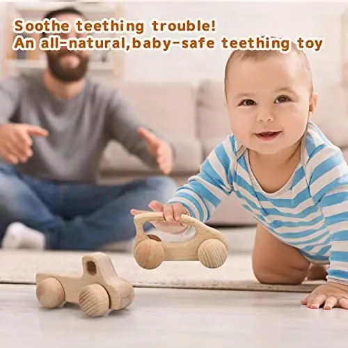 TOY Life Wooden Toys Cars, Montessori Toys for Babies 0-6-12 Months, Rattle Toy Cars for Toddlers 1-3, Christmas Wooden Baby Toys Gift 1 Year Old, Baby Boy Nursery Decor, 1 Year Old Boy Birthday Gift - 6