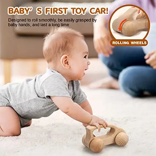 TOY Life Wooden Toys Cars, Montessori Toys for Babies 0-6-12 Months, Rattle Toy Cars for Toddlers 1-3, Christmas Wooden Baby Toys Gift 1 Year Old, Baby Boy Nursery Decor, 1 Year Old Boy Birthday Gift - 4