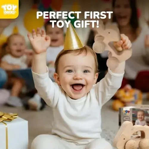 TOY Life Wooden Toys Cars, Montessori Toys for Babies 0-6-12 Months, Babies Bunny Rattle Cars for Toddlers 1-3, Wooden Baby Toys Gift 1 Year Old, Baby Boy Nursery Decor, Elephant & Rabbit Toy Car - 5