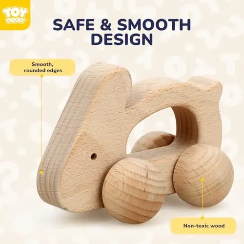TOY Life Wooden Toys Cars, Montessori Toys for Babies 0-6-12 Months, Babies Bunny Rattle Cars for Toddlers 1-3, Wooden Baby Toys Gift 1 Year Old, Baby Boy Nursery Decor, Elephant & Rabbit Toy Car - 2