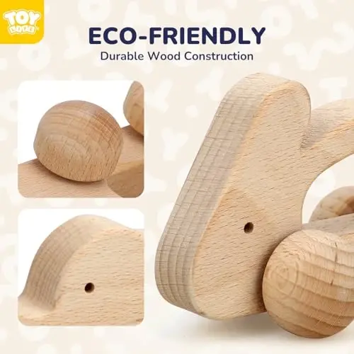 TOY Life Wooden Toys Cars, Montessori Toys for Babies 0-6-12 Months, Babies Bunny Rattle Cars for Toddlers 1-3, Wooden Baby Toys Gift 1 Year Old, Baby Boy Nursery Decor, Elephant & Rabbit Toy Car - 4