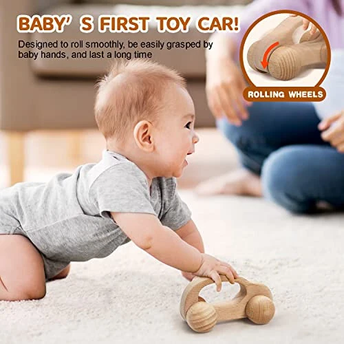 TOY Life Wooden Toys Cars, Montessori Toys for Babies 0-6-12 Months, Rattle Cars for Toddlers 1-3, Wooden Baby Toys Gift 1 Year Old, Baby Boy Girl Nursery Decor, 1 Year Old Boy Birthday Gift - 1