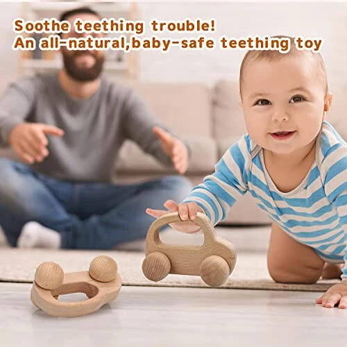 TOY Life Wooden Toys Cars, Montessori Toys for Babies 0-6-12 Months, Rattle Cars for Toddlers 1-3, Wooden Baby Toys Gift 1 Year Old, Baby Boy Girl Nursery Decor, 1 Year Old Boy Birthday Gift - 2