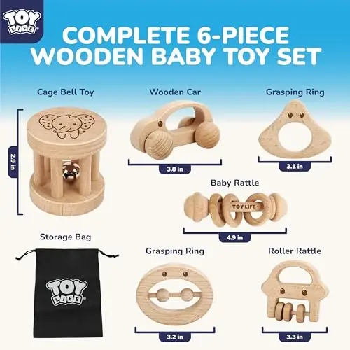TOY Life Wooden Toys Cars, Montessori Baby Toys 6-12 Months, Wooden Baby Toys Rattle Cars for Toddlers 1-3, Baby Boy Nursery Decor, Montessori Toys for 1 Year Old Boy (6 PCS Rattle Set) - 2