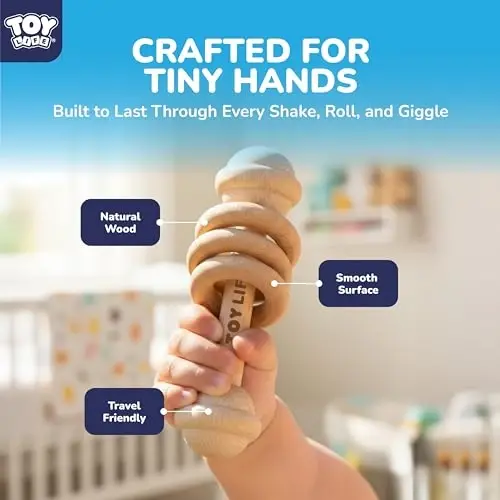 TOY Life Wooden Toys Cars, Montessori Baby Toys 6-12 Months, Wooden Baby Toys Rattle Cars for Toddlers 1-3, Baby Boy Nursery Decor, Montessori Toys for 1 Year Old Boy (6 PCS Rattle Set) - 3