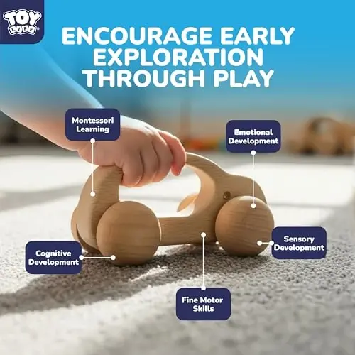 TOY Life Wooden Toys Cars, Montessori Baby Toys 6-12 Months, Wooden Baby Toys Rattle Cars for Toddlers 1-3, Baby Boy Nursery Decor, Montessori Toys for 1 Year Old Boy (6 PCS Rattle Set) - 4