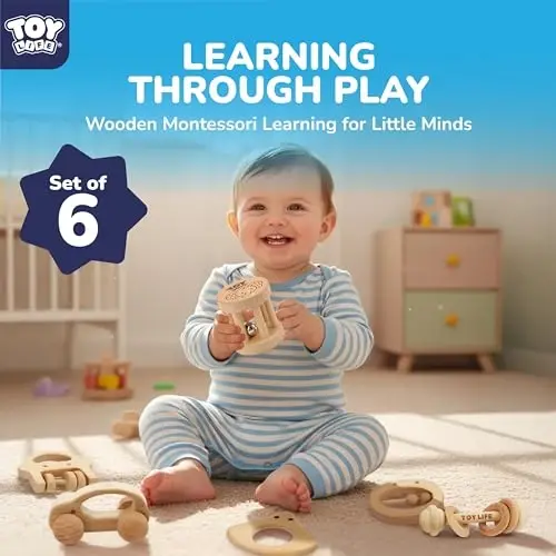 TOY Life Wooden Toys Cars, Montessori Baby Toys 6-12 Months, Wooden Baby Toys Rattle Cars for Toddlers 1-3, Baby Boy Nursery Decor, Montessori Toys for 1 Year Old Boy (6 PCS Rattle Set) - 5
