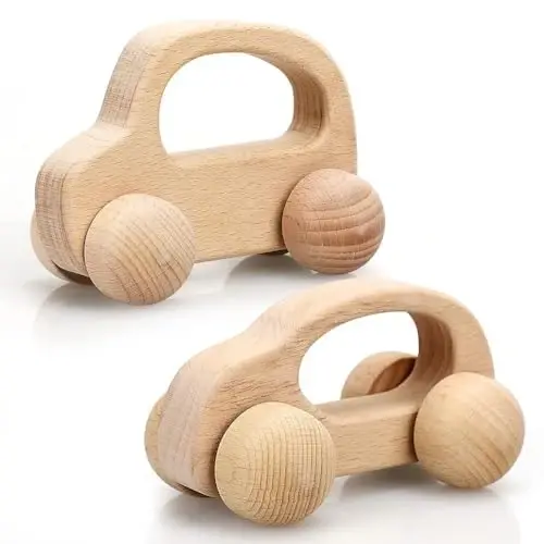 TOY Life Wooden Toys Cars, Montessori Toys for Babies 0-6-12 Months, Baby Rattle Toy Cars for Toddlers 1-3, Wooden Baby Toys for 1 + Year Old, Baby Boy Nursery Decor Natural Wood Rattle Baby Push Cars - 1