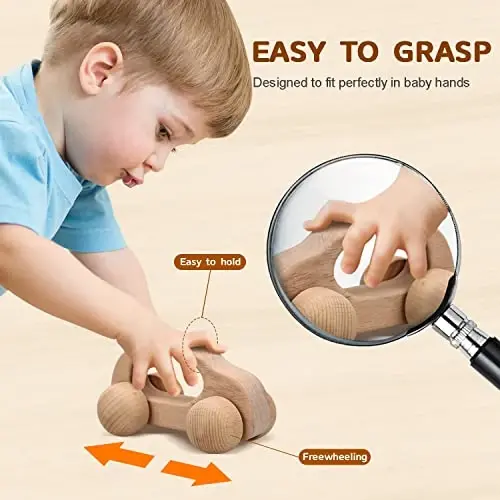 TOY Life Wooden Toys Cars, Montessori Toys for Babies 0-6-12 Months, Baby Rattle Toy Cars for Toddlers 1-3, Wooden Baby Toys for 1 + Year Old, Baby Boy Nursery Decor Natural Wood Rattle Baby Push Cars - 3
