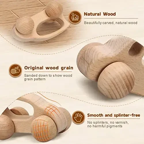 TOY Life Wooden Toys Cars, Montessori Toys for Babies 0-6-12 Months, Rattle Toy Cars for Toddlers 1-3, Christmas Wooden Baby Toys Gift 1 Year Old, Baby Boy Nursery Decor, 1 Year Old Boy Birthday Gift - 2