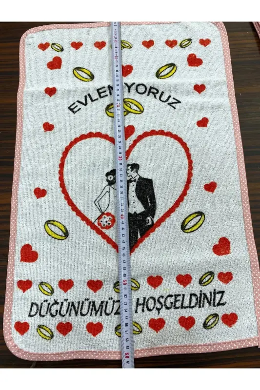 To'y sochiqlari Qizil jiyakli oq sochiq 12 dona (40x60 sm) Sifatli baxmal sochiq-qizil4 - 3