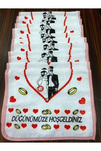 To'y sochiqlari Qizil jiyakli oq sochiq 12 dona (40x60 sm) Sifatli baxmal sochiq-qizil4 - 6