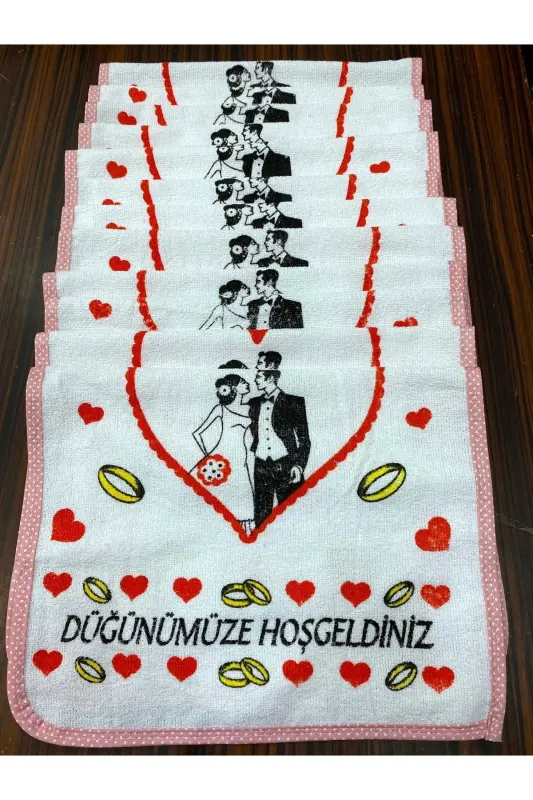 To'y sochiqlari Qizil jiyakli oq sochiq 12 dona (40x60 sm) Sifatli baxmal sochiq-qizil4 - 6
