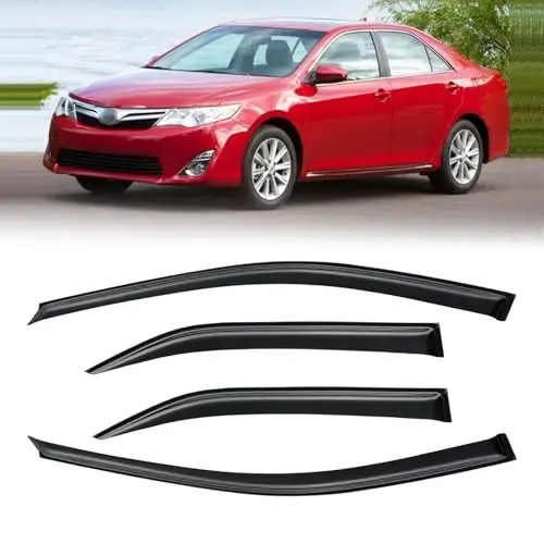 CMVT Auto Window Visors for Toyota Camry 2012-2014, Rain Guards Shields Vent Deflector Shade Dark Smoke 2013 2014 12 13 14, Tape-On, 4PCS - 7