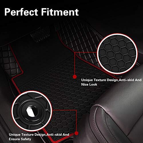 Car Floor Mats Custom Fit for Toyota Camry 8th 2018 2019 2020 2021 2022 2023 2024 Rubber Black Red Car Floor Liners Set All Weather Season Protection Heavy Duty Odorless - 7
