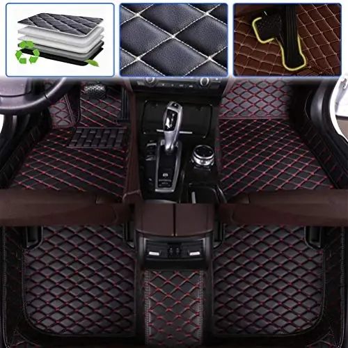 Toyota Camry XV50 2012-2017 için SureKit Özel Araba Paspasları, Yer Döşemesi Su Geçirmez Kaymaz Lüks Deri Tam Kaplama Ön ve Arka Paspas/Set (Siyah kırmızı) - 1