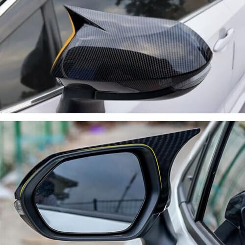 Car Ox Horn Side Rearview Mirror Cover Wing Mirror Protect Decorate Covers Auto Exterior Decoration Accessories for Toyota Corolla 2020 2021 2022 2023 2024 (Carbon Fiber Color) - 3