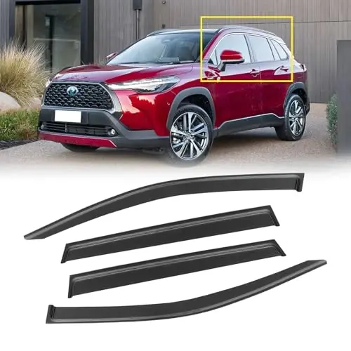CMVT Auto Window Visor for Toyota Corolla Cross 2022-2025, Out-Channel Rain Guards Shields Vent Wind Shade Deflector Dark Smoke 2023 22 23 24, Tape-On Outside-Mount, 4PCS 
