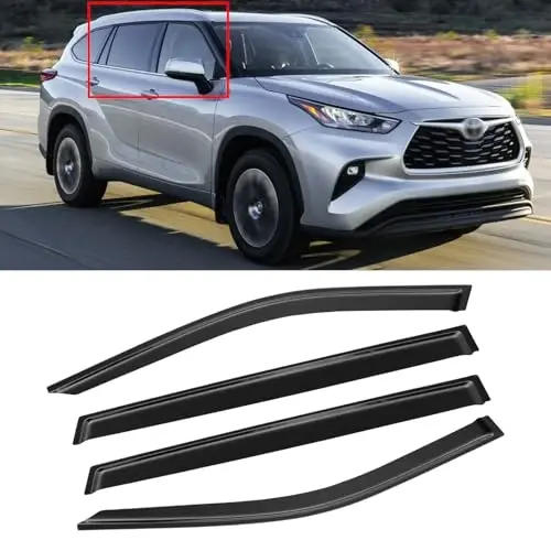 CMVT Auto Window Visor for Toyota Highlander 2020-2025, Rain Guards Shields Vent Deflector Shade Wind Dark Smoke 2021 2022 2023 20 21 22 23 24 25, Tape-On, 4PCS 